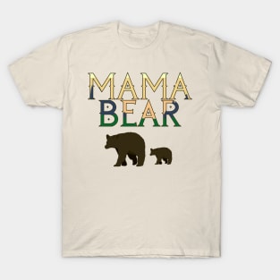 Mama Bear Wilderness Print with One Baby T-Shirt